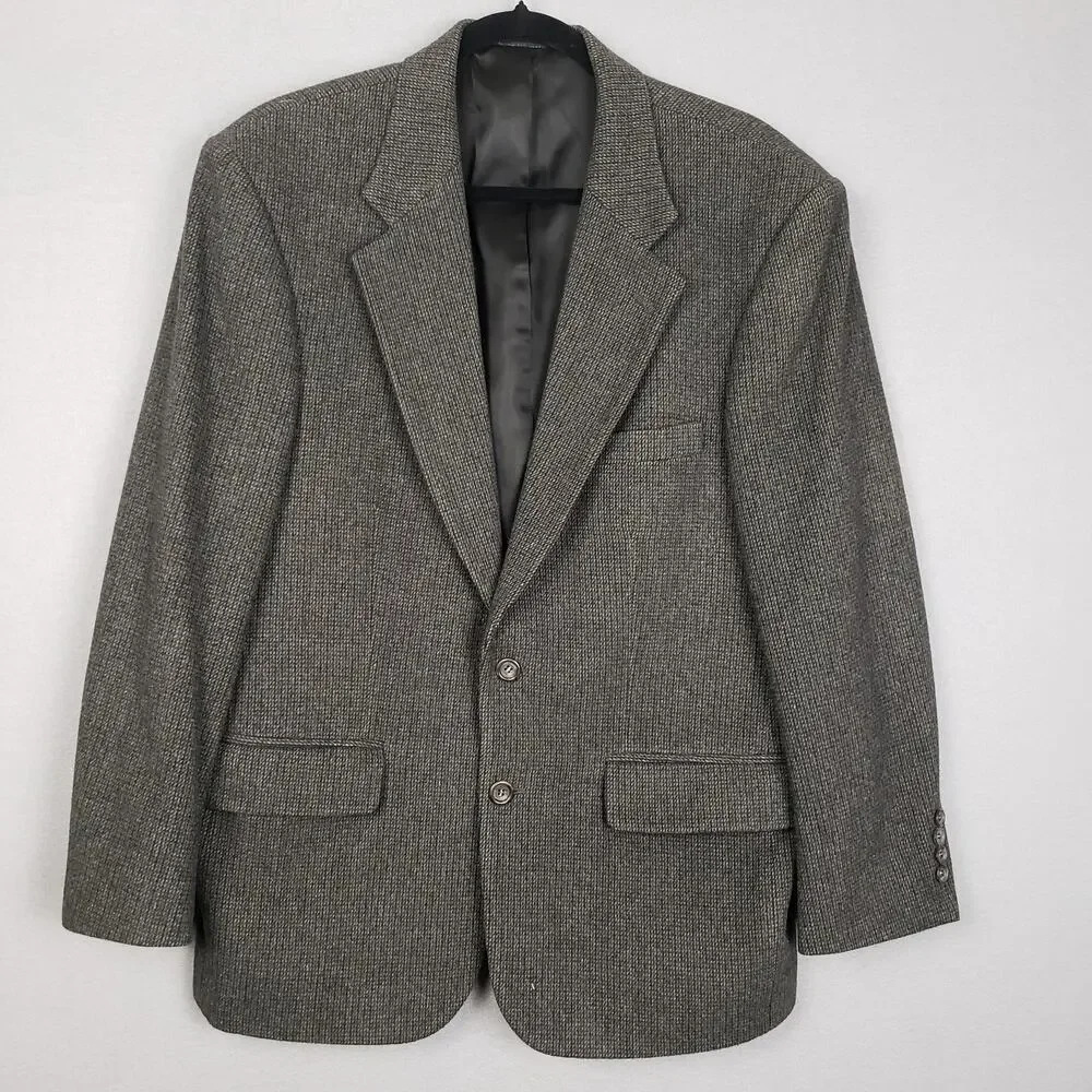 Robert Stock Men's Size 38S Knit Blazer Jacket Brown Blue Wool Camel Hair Career